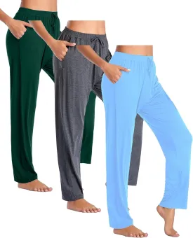 Galaxy by Harvic 3-Pack Women's Loose Fit Lounge Pants - Soft Stretchy Leggings for Relaxing, Yoga, or Everyday Wear (S-3XL)