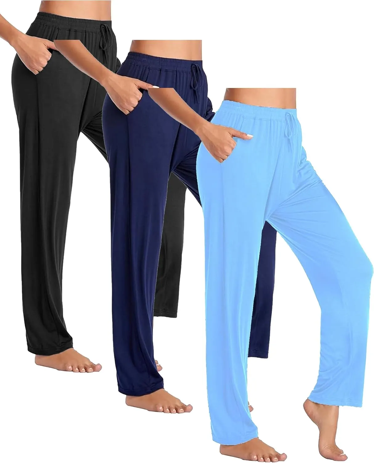 Galaxy by Harvic 3-Pack Women's Loose Fit Lounge Pants - Soft Stretchy Leggings for Relaxing, Yoga, or Everyday Wear (S-3XL)