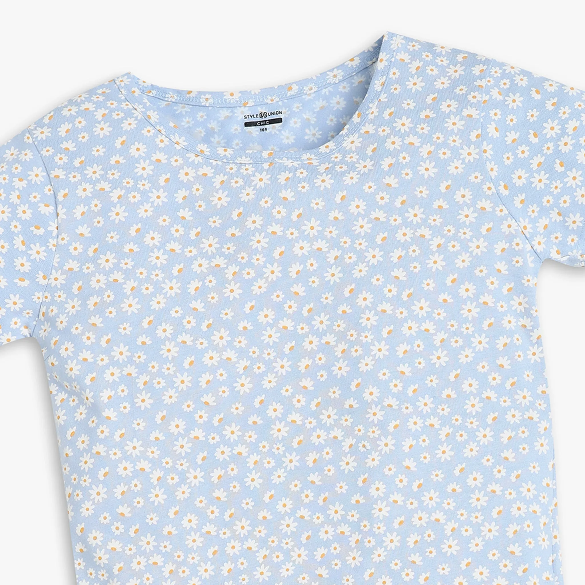Girl's Regular Fit Floral T-Shirt with Shorts Sleepwear Set