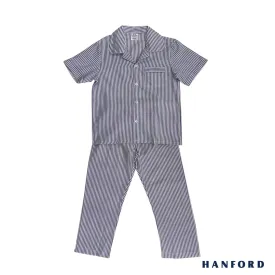 Hanford Kids/Teens 100% Premium Cotton Sleepwear Pajama - Woven Stripe/BlueGray (1set)