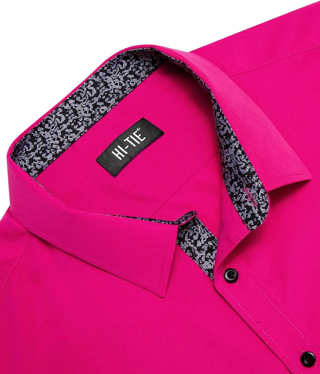 Hi-Tie Mens Dress Shirts Wrinkle Free Inner Contrast Jacquard Long Sleeve Casual Button Down Shirt Business Party Wedding