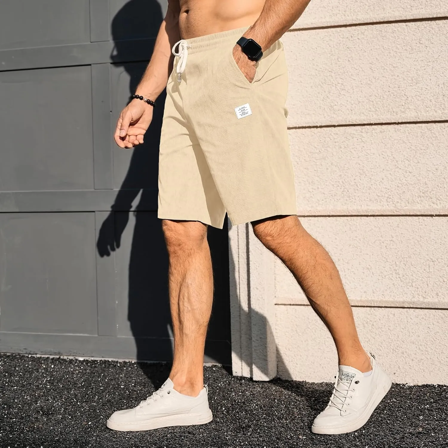 HOTake Mens Corduroy Shorts Casual Elastic Waist Drawstring Summer Beach Loose Fit Shorts