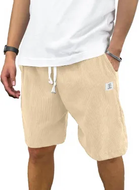 HOTake Mens Corduroy Shorts Casual Elastic Waist Drawstring Summer Beach Loose Fit Shorts