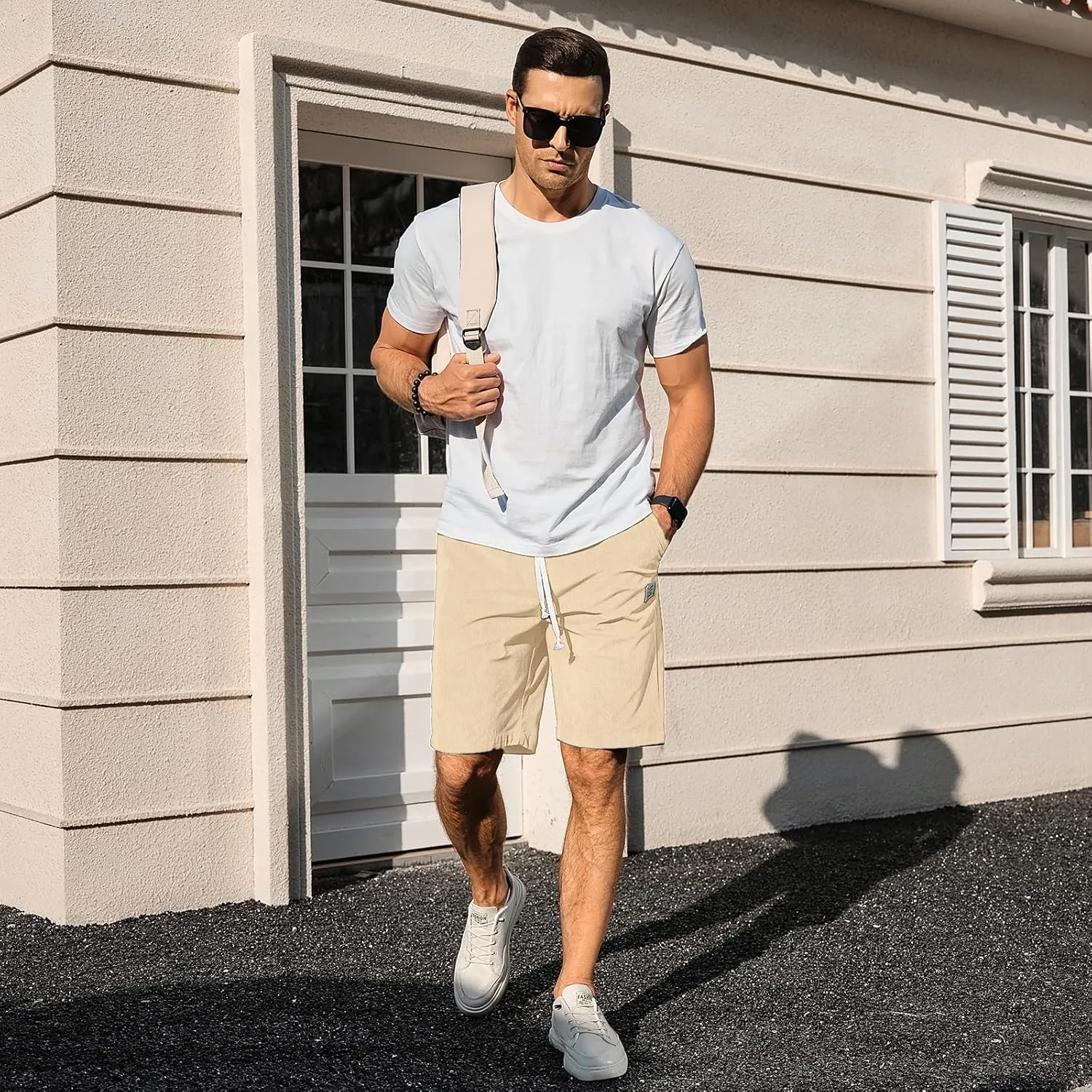 HOTake Mens Corduroy Shorts Casual Elastic Waist Drawstring Summer Beach Loose Fit Shorts