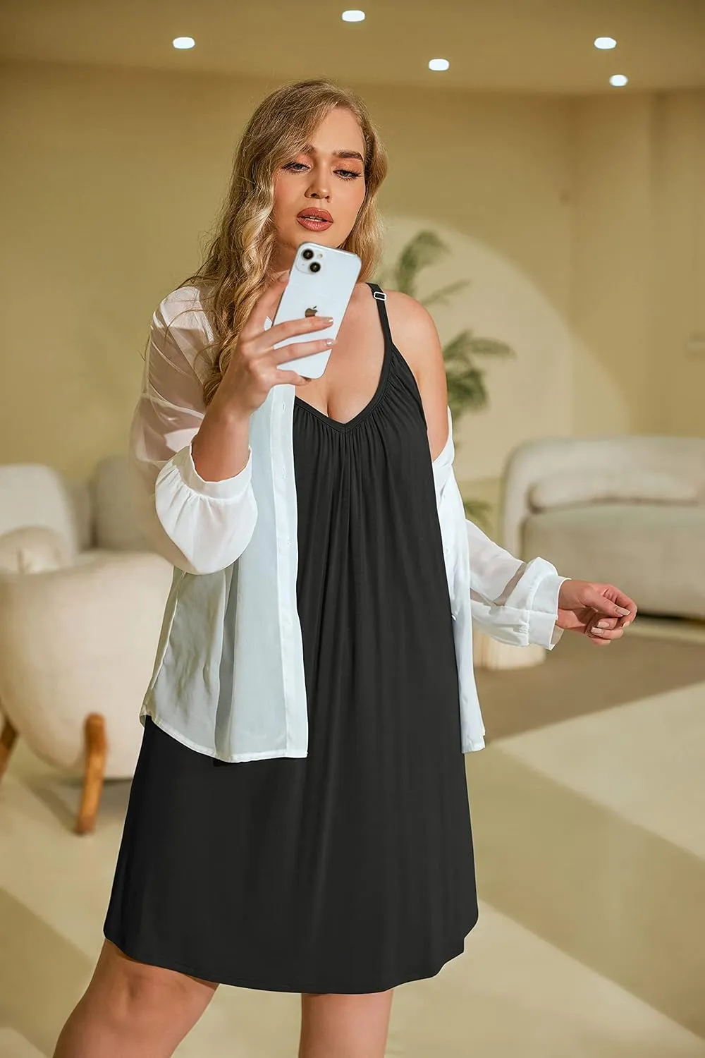 IN'VOLAND Womens Plus Size Nightgown Sleeveless Sleepwear Sleep Tank Chemise Sleepshirts Slip Night Dress (L-5XL)