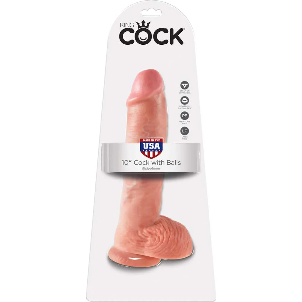 King Cock 10 inch Thick Realistic Dildo with Balls and Suction Cup Mount Base Flesh
