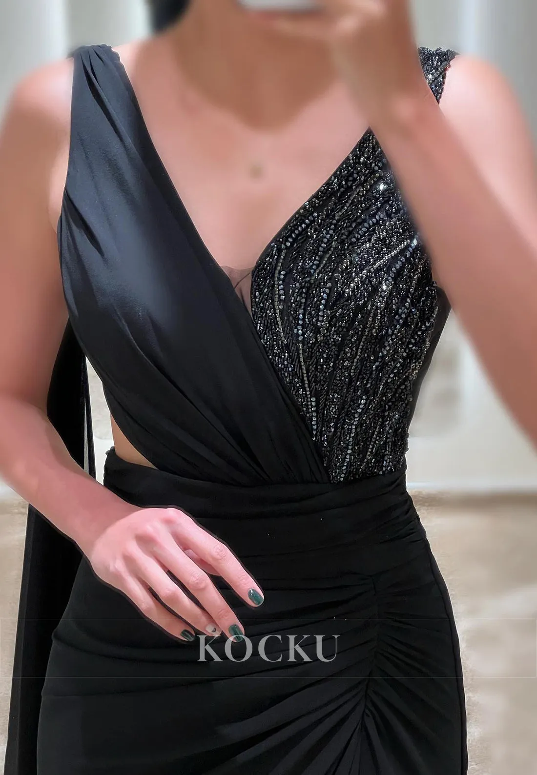 L3082 - Elegant & Simple V-Neck Sleeveless Split Evening Party Prom Dress With Sequined