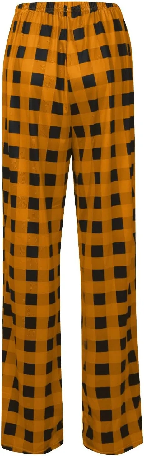 Ladies Drawstring Plaid Printed Casual Dressy Loose Fit Fashion Pants