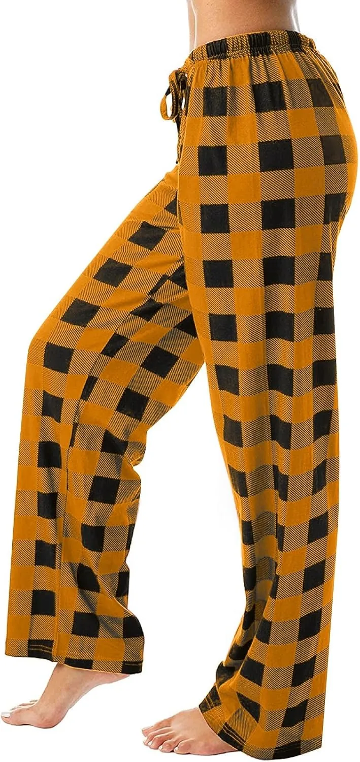 Ladies Drawstring Plaid Printed Casual Dressy Loose Fit Fashion Pants