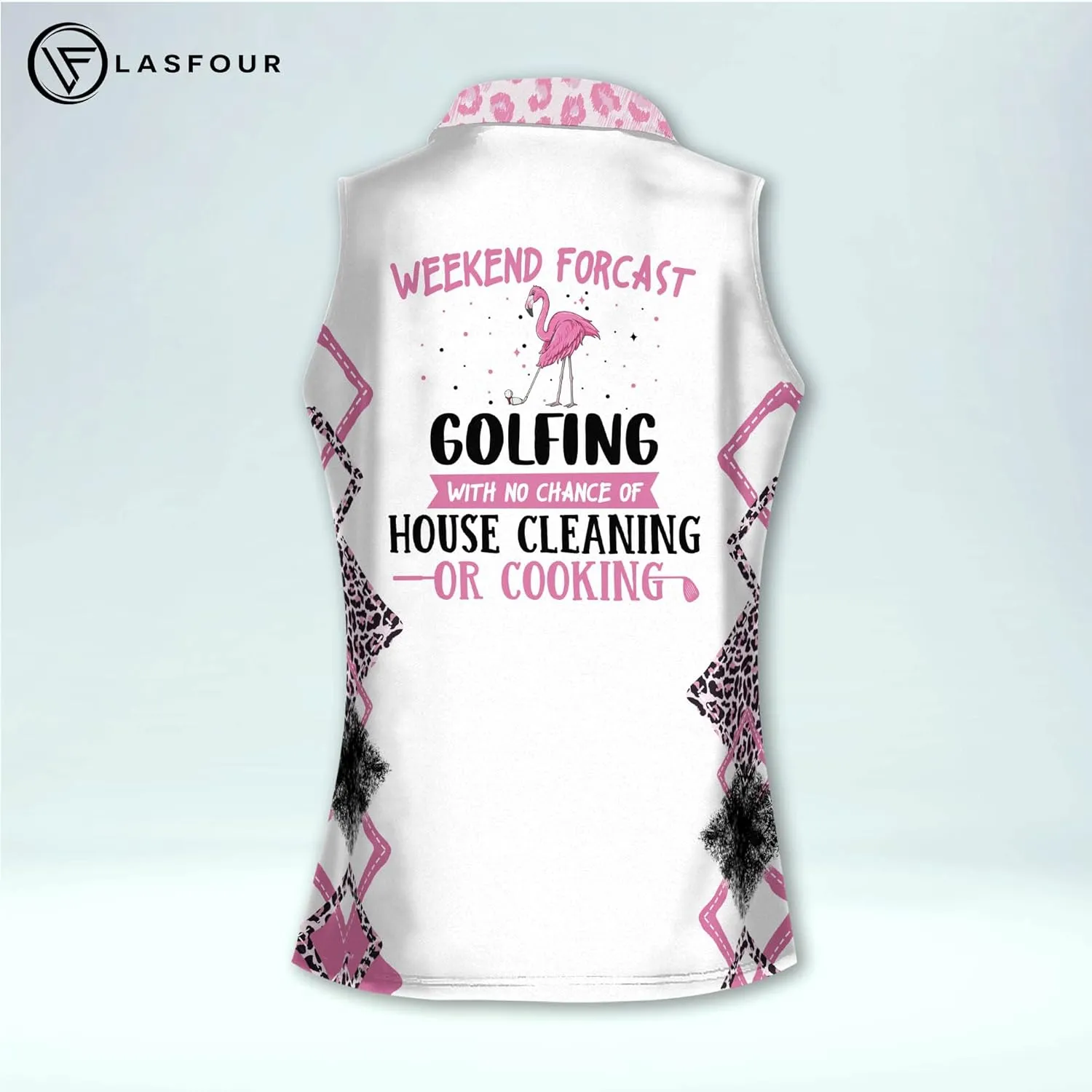 LASFOUR Personalized Funny Golf Shirts for Women Sleeveless. Funny Ladies Golf Shirts, Flamingo Golf Shirt Women