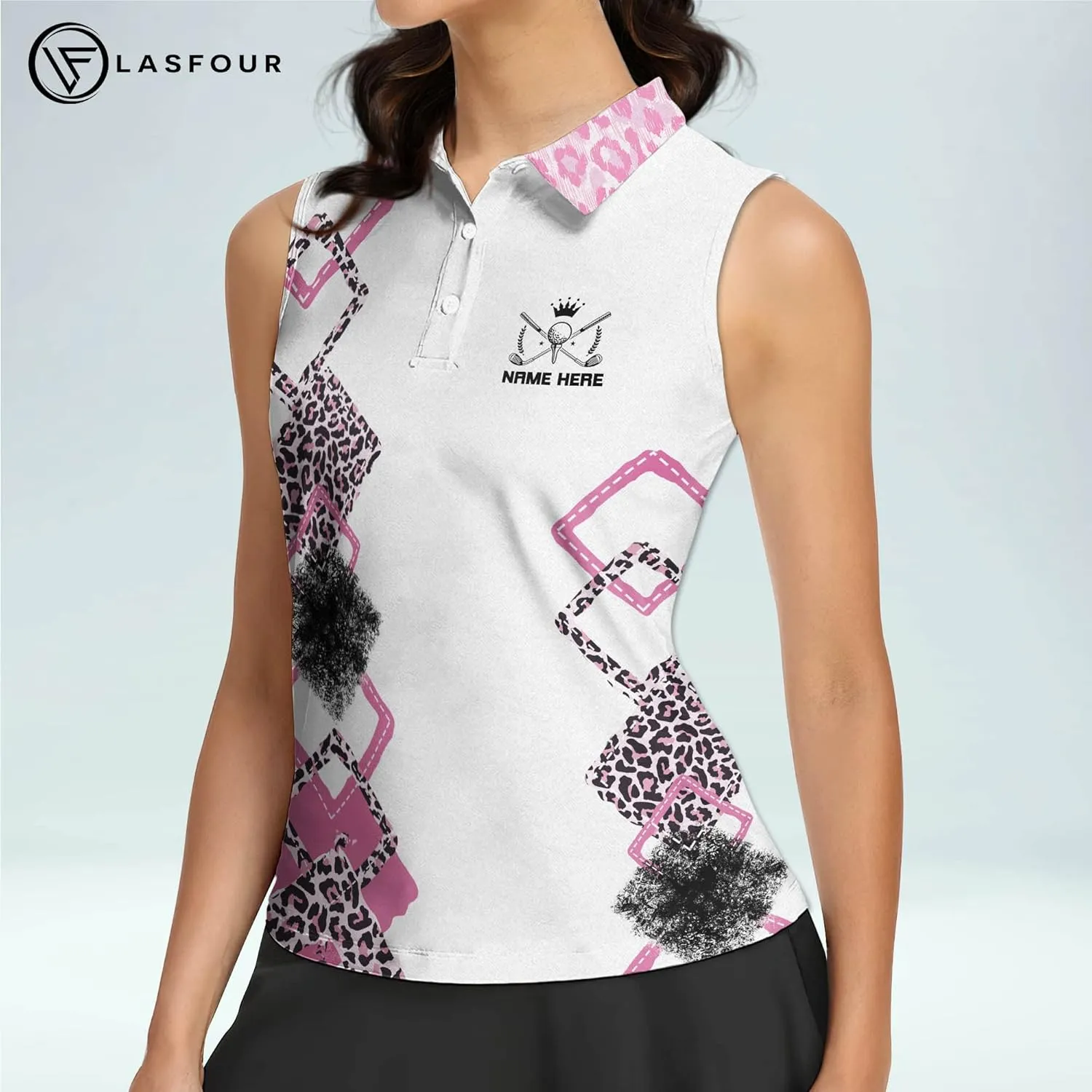 LASFOUR Personalized Funny Golf Shirts for Women Sleeveless. Funny Ladies Golf Shirts, Flamingo Golf Shirt Women