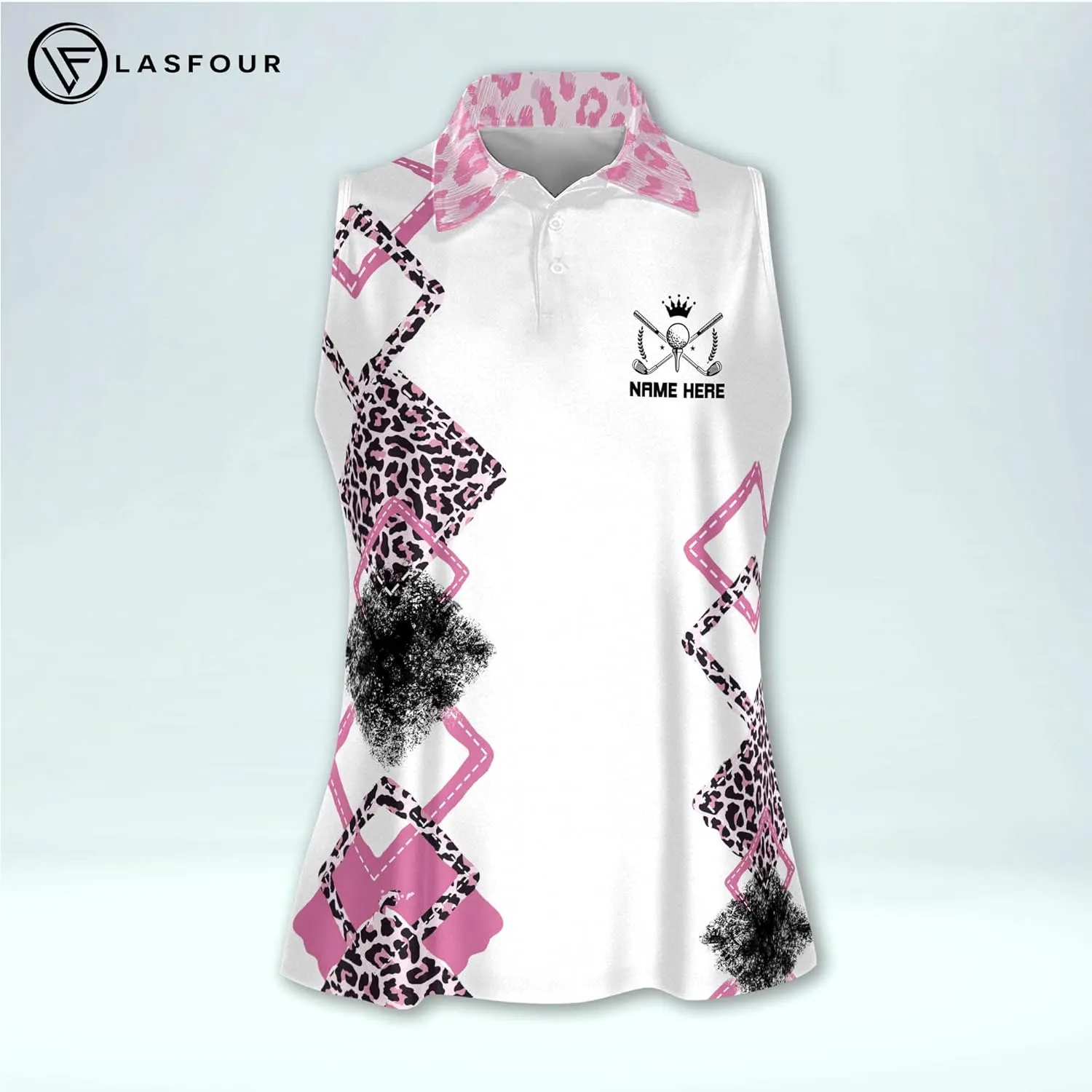 LASFOUR Personalized Funny Golf Shirts for Women Sleeveless. Funny Ladies Golf Shirts, Flamingo Golf Shirt Women