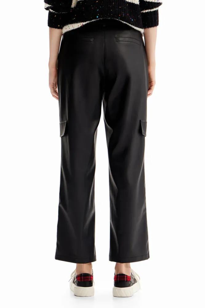 Leather Effect Cargo Trousers By Desigual