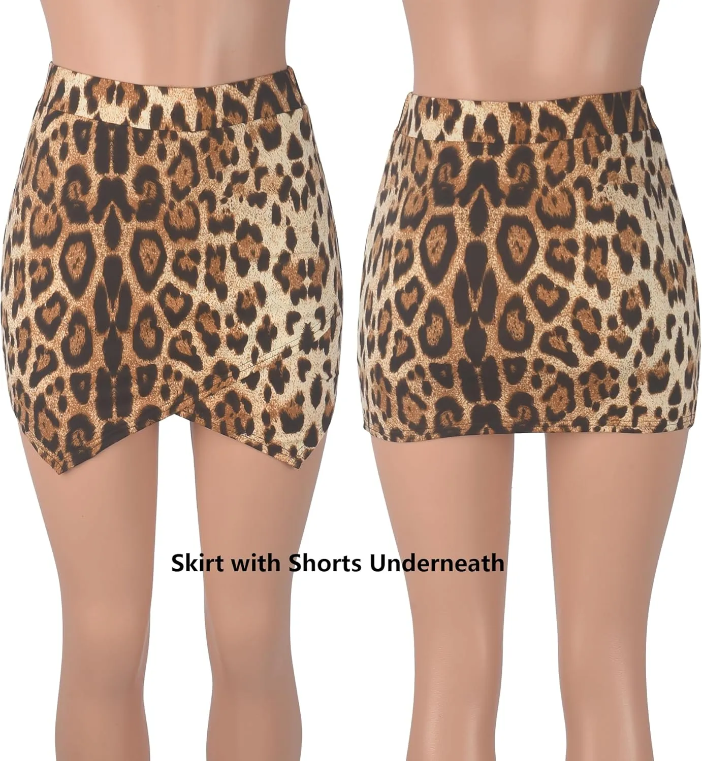 Leopard Cheetah Skirt with Shorts, Sexy Night Club High Waist Elastic Leopard Print Bodycon Mini Skirts for Women