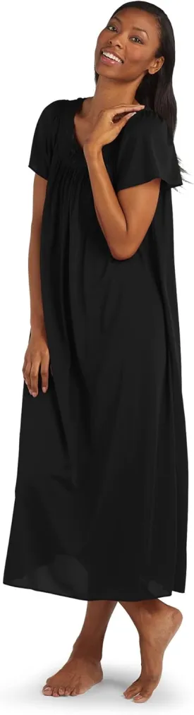 Miss Elaine Nightgown - Women's Long Tricot Nightgown, Short Flutter Sleeves, Comfortable Lightweight Fabric, Sleepwear