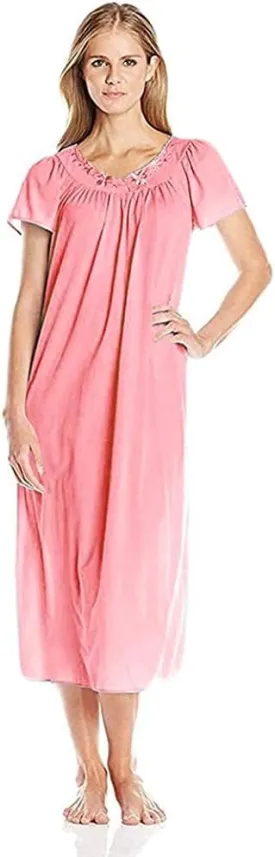 Miss Elaine Nightgown - Women's Long Tricot Nightgown, Short Flutter Sleeves, Comfortable Lightweight Fabric, Sleepwear