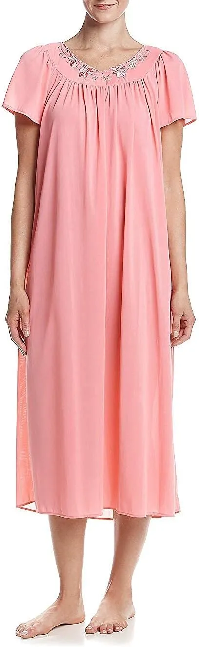 Miss Elaine Nightgown - Women's Long Tricot Nightgown, Short Flutter Sleeves, Comfortable Lightweight Fabric, Sleepwear