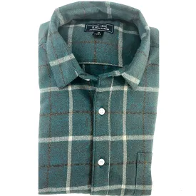 NICKELSON Long Sleeve Shirt in Brushed Cotton Teal Plaid Herringbone Weave Plaid