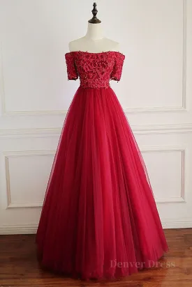 Off Shoulder Burgundy Lace Long Prom Dresses Burgundy Lace Formal Dresses Burgundy Evening Dresses