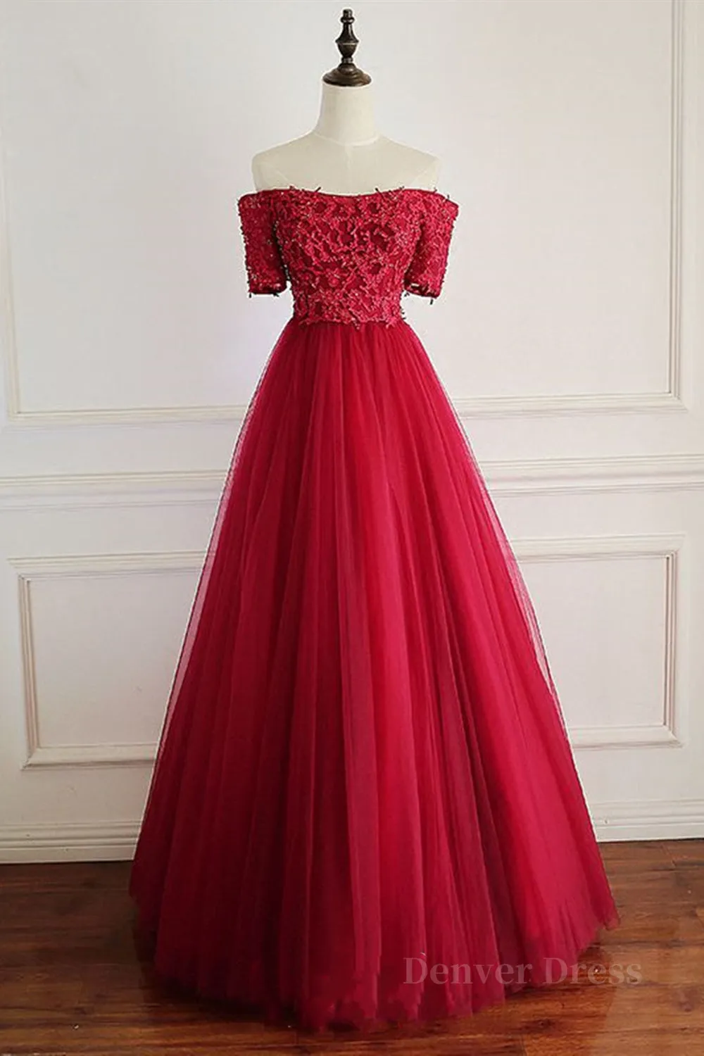 Off Shoulder Burgundy Lace Long Prom Dresses Burgundy Lace Formal Dresses Burgundy Evening Dresses