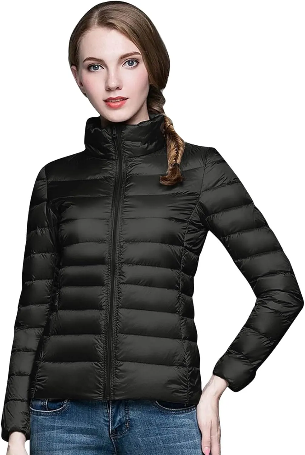 Packable Puffer Jacket for Women Lightweight Short Down Jackets Trendy Slim Fit Bubble Coat Winter Puffer Jackets with Hood