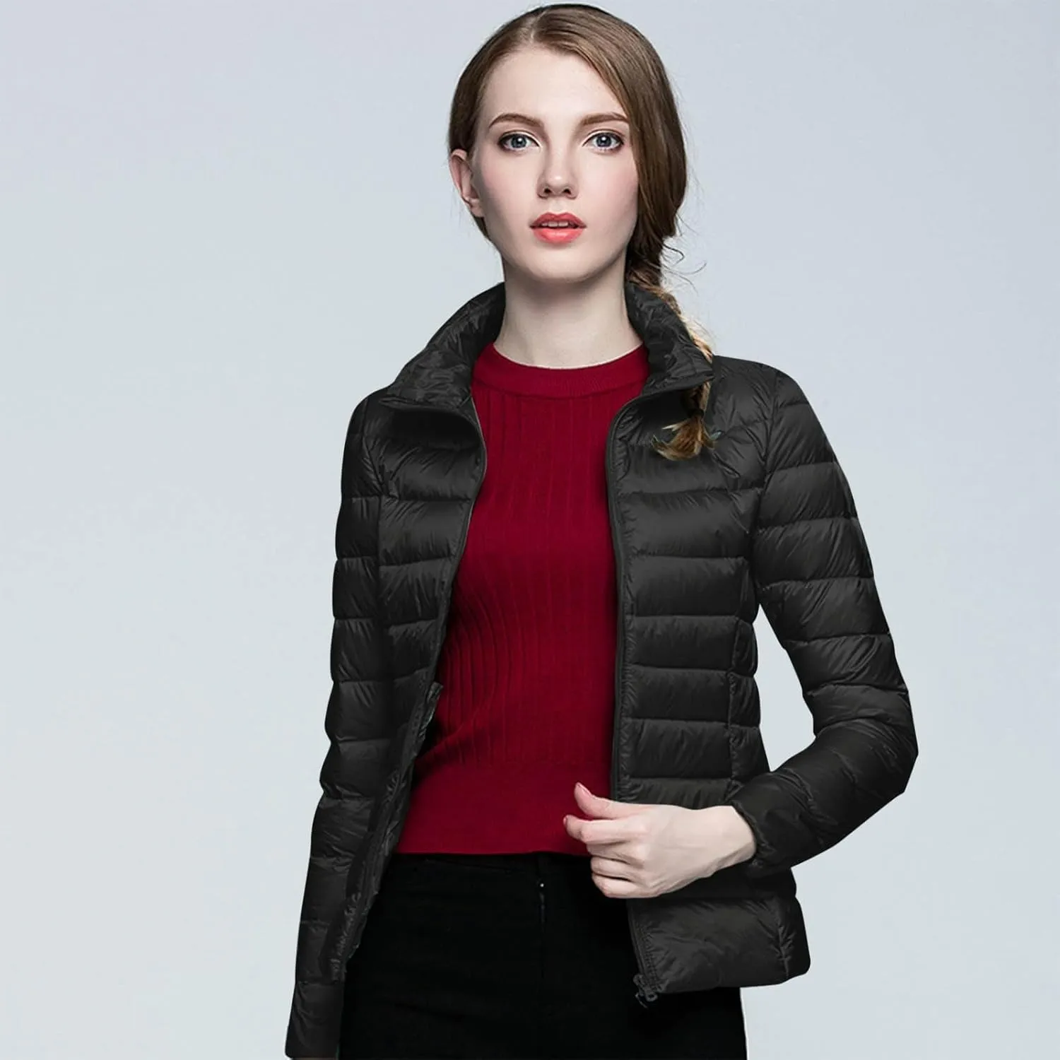 Packable Puffer Jacket for Women Lightweight Short Down Jackets Trendy Slim Fit Bubble Coat Winter Puffer Jackets with Hood