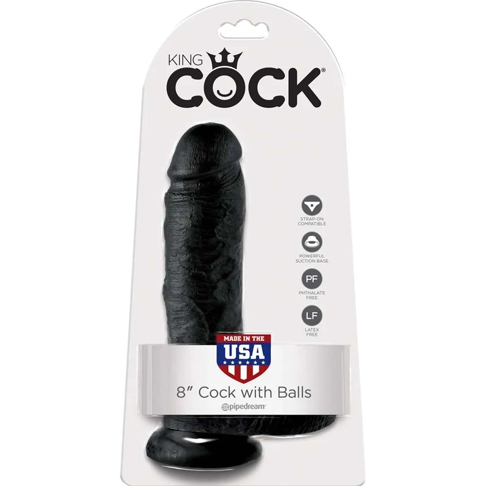 Pipedream King Cock Realistic Dildo with Balls and Suction Cup Mount Base 8 inch Black