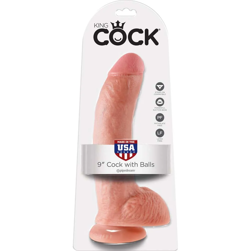 Pipedream King Cock Realistic Dildo with Balls and Suction Cup Mount Base 9 inch Flesh