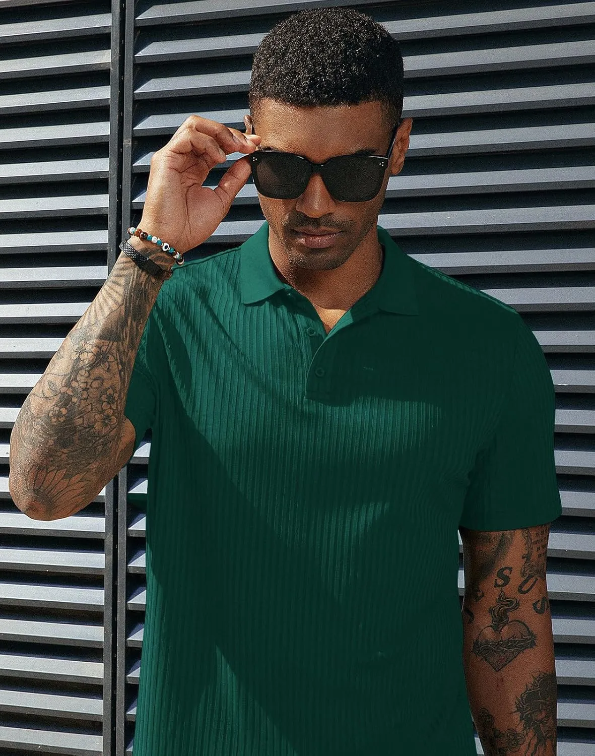 PJ PAUL JONES Mens Texture Polo Shirts Casual Wrinkle Free Elasticity Short Sleeve Knit Golf Shirt Tops