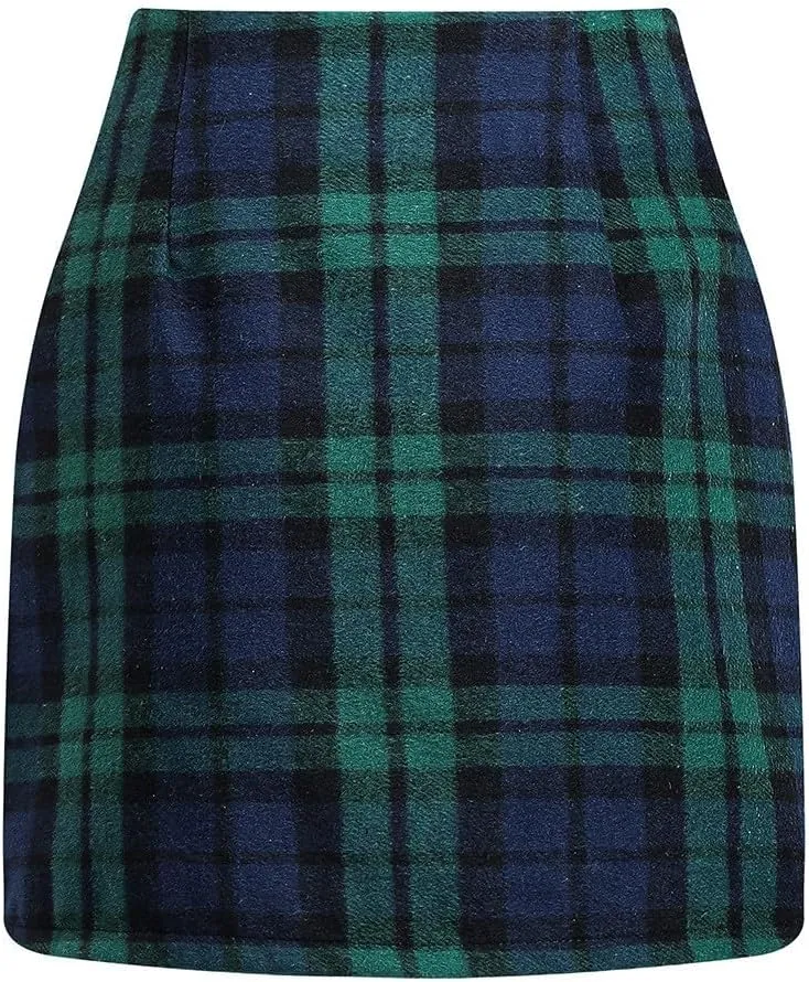 Plaid Skirt for Women Fall Mini Tweed Skirt Casual High Waisted Wool Skirts Elegant Bodycon Pencil Skirt
