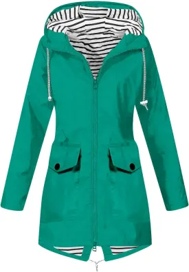 Rain Coats For Women Hiking Nylon Waterproof Hooded Zipper Length Coat Fall Winter Solid Color Outdoor Rain Jackets