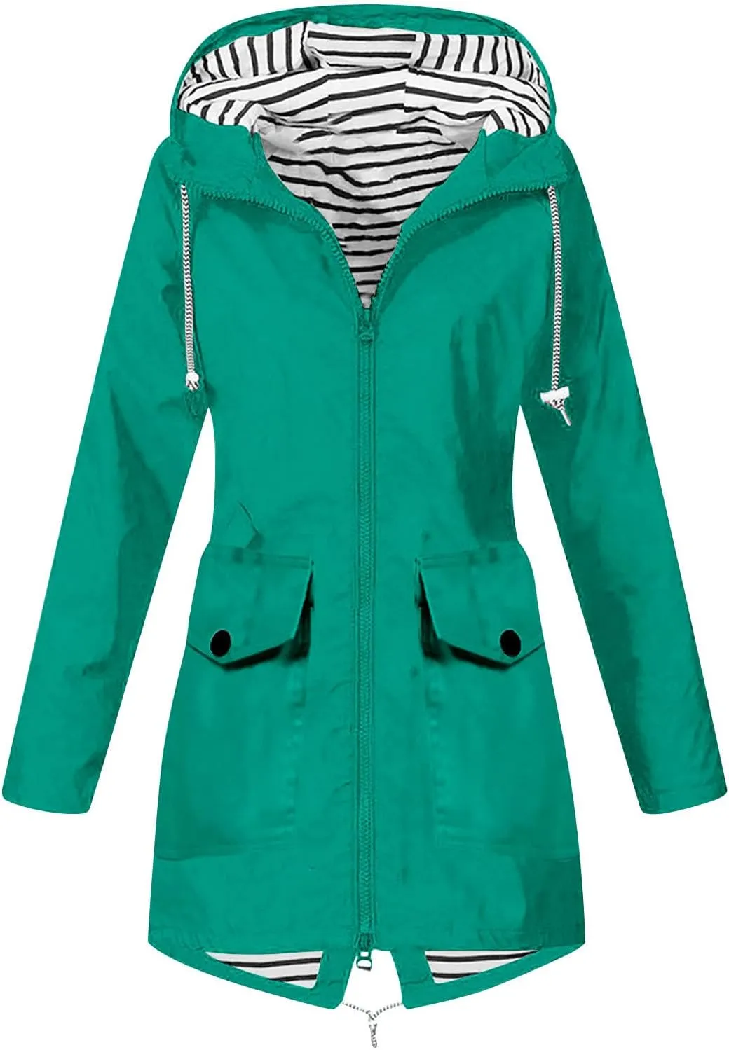 Rain Coats For Women Hiking Nylon Waterproof Hooded Zipper Length Coat Fall Winter Solid Color Outdoor Rain Jackets