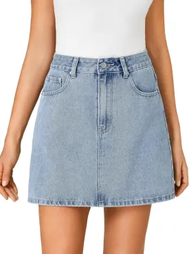 Rooscier Women's High Waisted Jean Skirt Trendy Summer Button Up Denim Mini Skirt