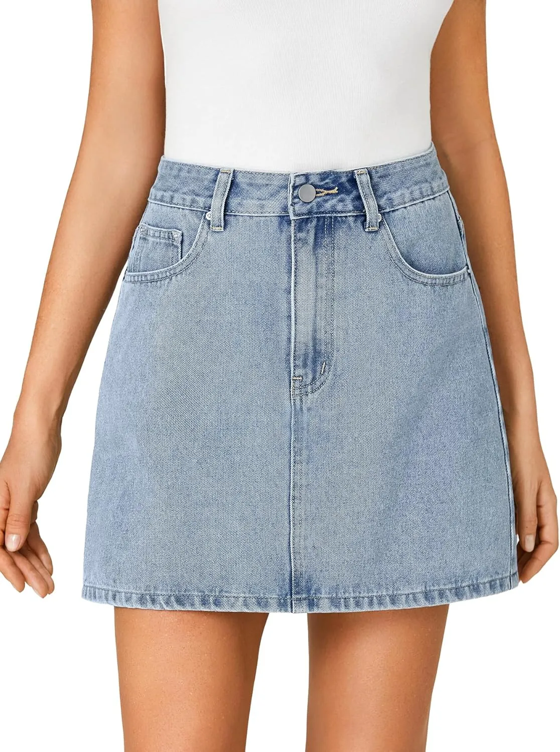 Rooscier Women's High Waisted Jean Skirt Trendy Summer Button Up Denim Mini Skirt