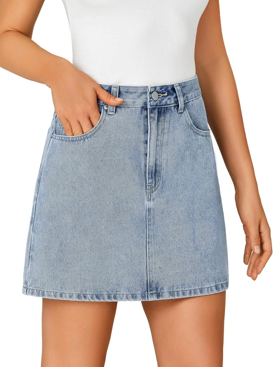 Rooscier Women's High Waisted Jean Skirt Trendy Summer Button Up Denim Mini Skirt