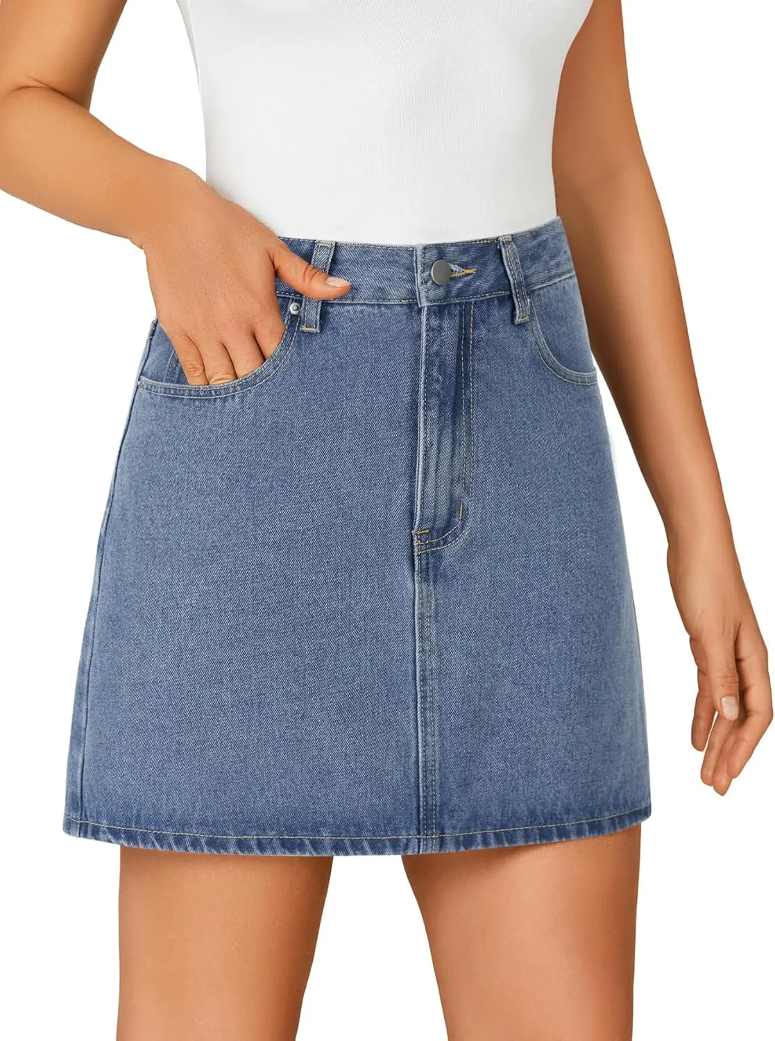 Rooscier Women's High Waisted Jean Skirt Trendy Summer Button Up Denim Mini Skirt