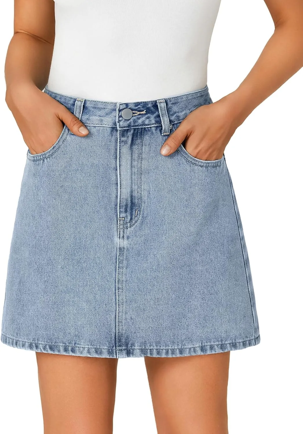 Rooscier Women's High Waisted Jean Skirt Trendy Summer Button Up Denim Mini Skirt