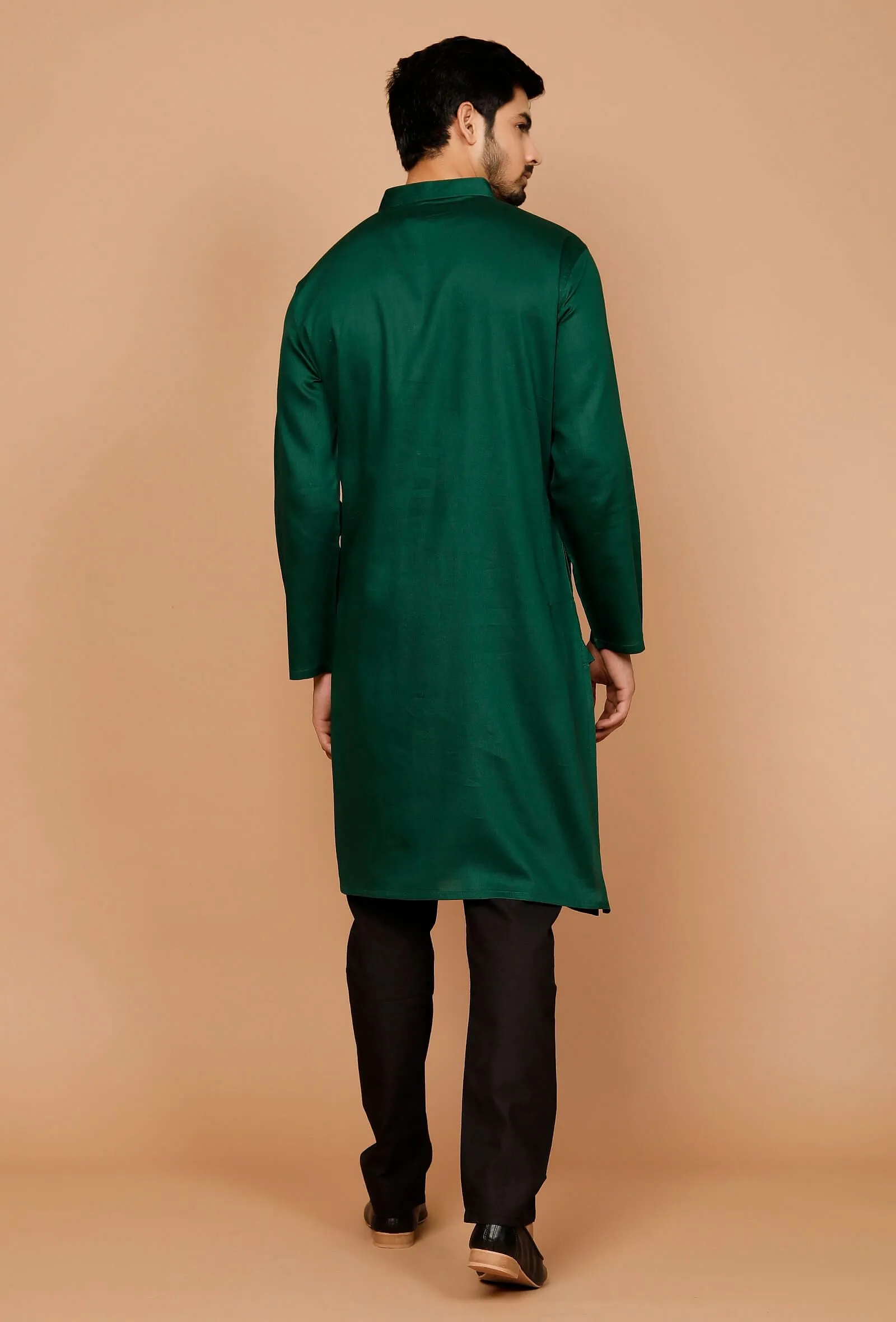 Set of 2:Pine Green Cotton Satin Kurta and Pyjama