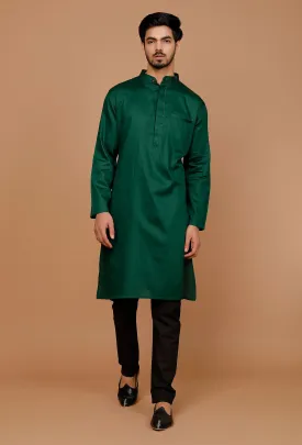Set of 2:Pine Green Cotton Satin Kurta and Pyjama