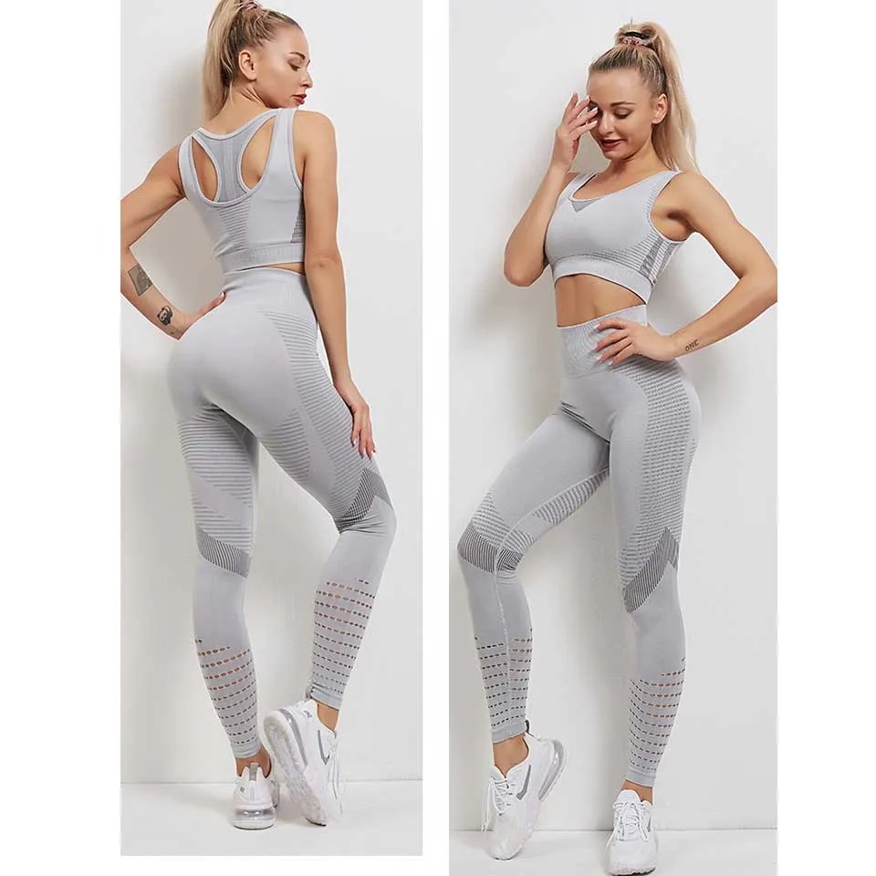Sidiou Group Anniou Women's Sportswear Yoga Set Workout Clothes Athletic Wear Sports Gym Fitness Suits High Waist Hollow Leggings  Sport Bra