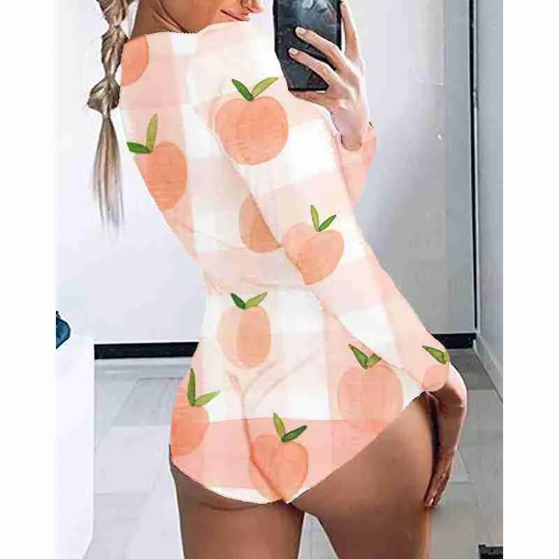 Sleepwear Summer Women Fashion Onesuit O-Neck Long Sleeve Homewear Skull Printed Casual  Polyster Jumpsuit Pyjamas Plus Size Pajama