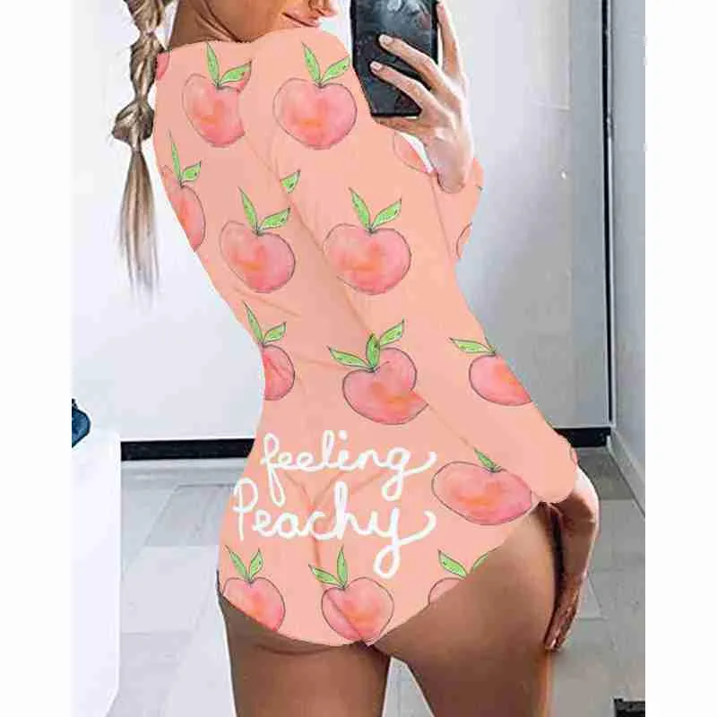 Sleepwear Summer Women Fashion Onesuit O-Neck Long Sleeve Homewear Skull Printed Casual  Polyster Jumpsuit Pyjamas Plus Size Pajama