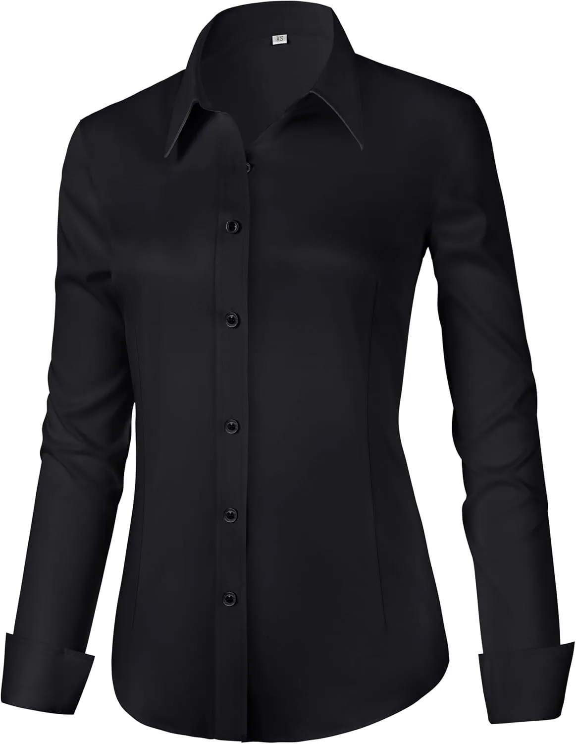 Soft Wrinkle-Free Women's Button Down Dress Shirts Solid Long Sleeve Work Blouses Fit Stretch Casual Tops XXS-6XL