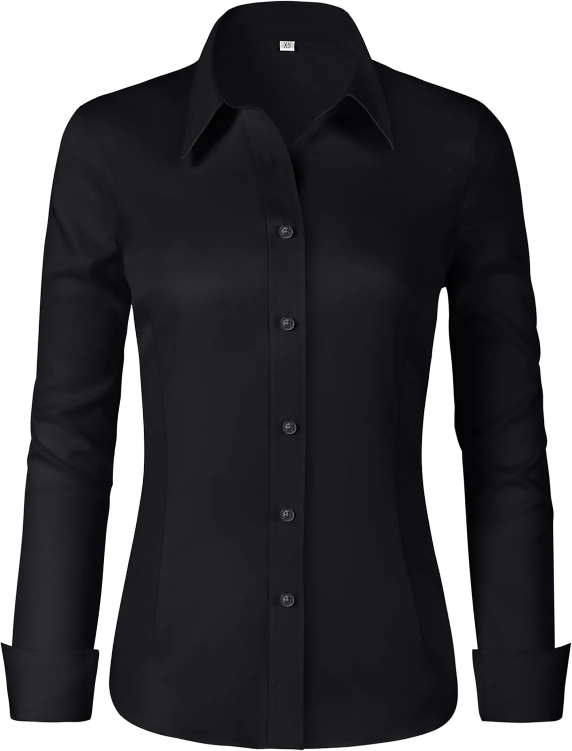 Soft Wrinkle-Free Women's Button Down Dress Shirts Solid Long Sleeve Work Blouses Fit Stretch Casual Tops XXS-6XL