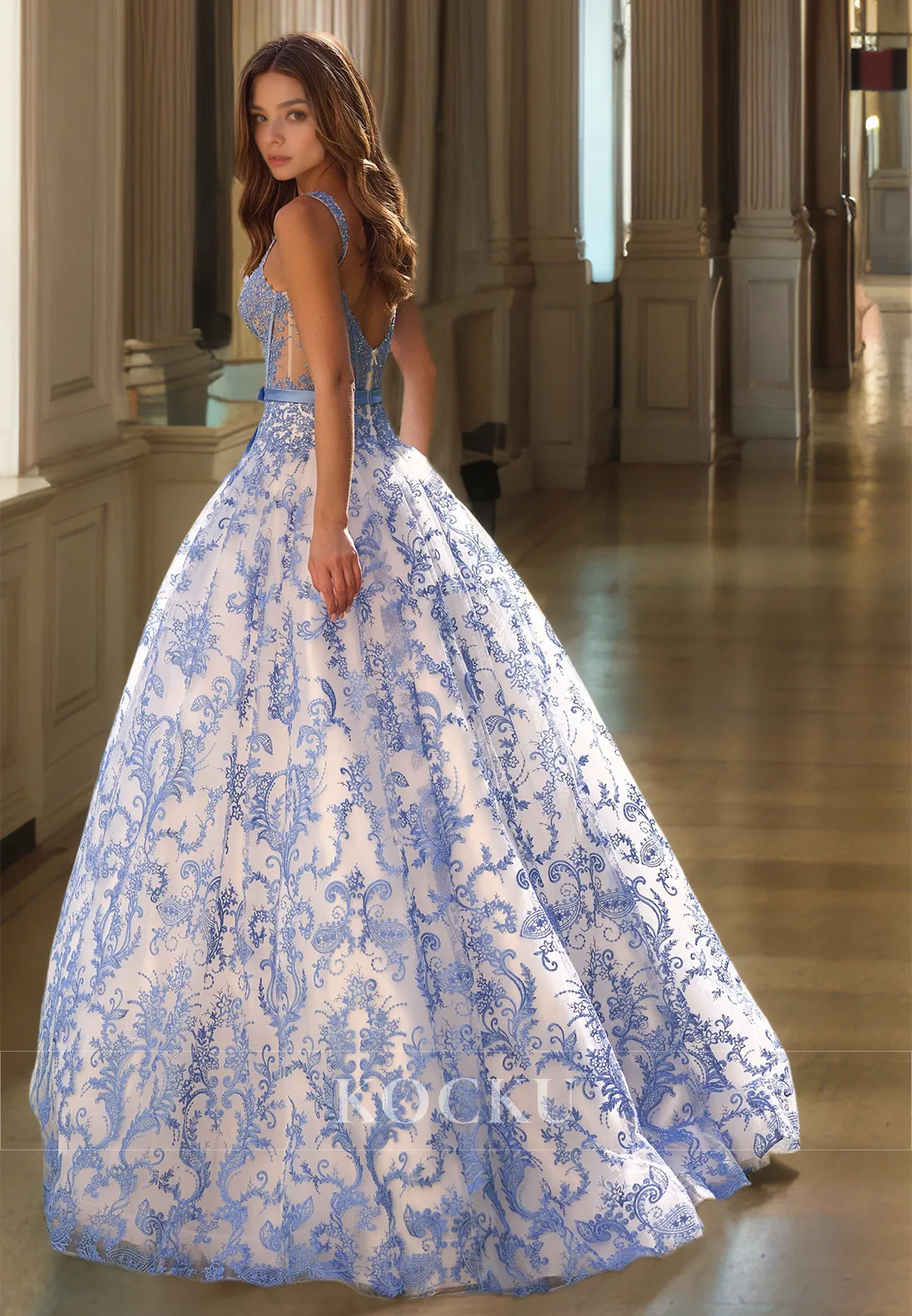 Square Neck A-Line Straps Sleeveless Bows Appliques Pleated Lace Party Dress with Beads Prom Dress