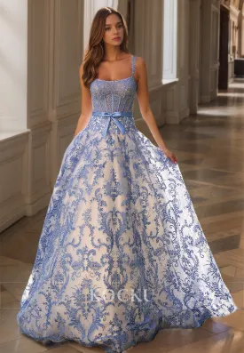Square Neck A-Line Straps Sleeveless Bows Appliques Pleated Lace Party Dress with Beads Prom Dress