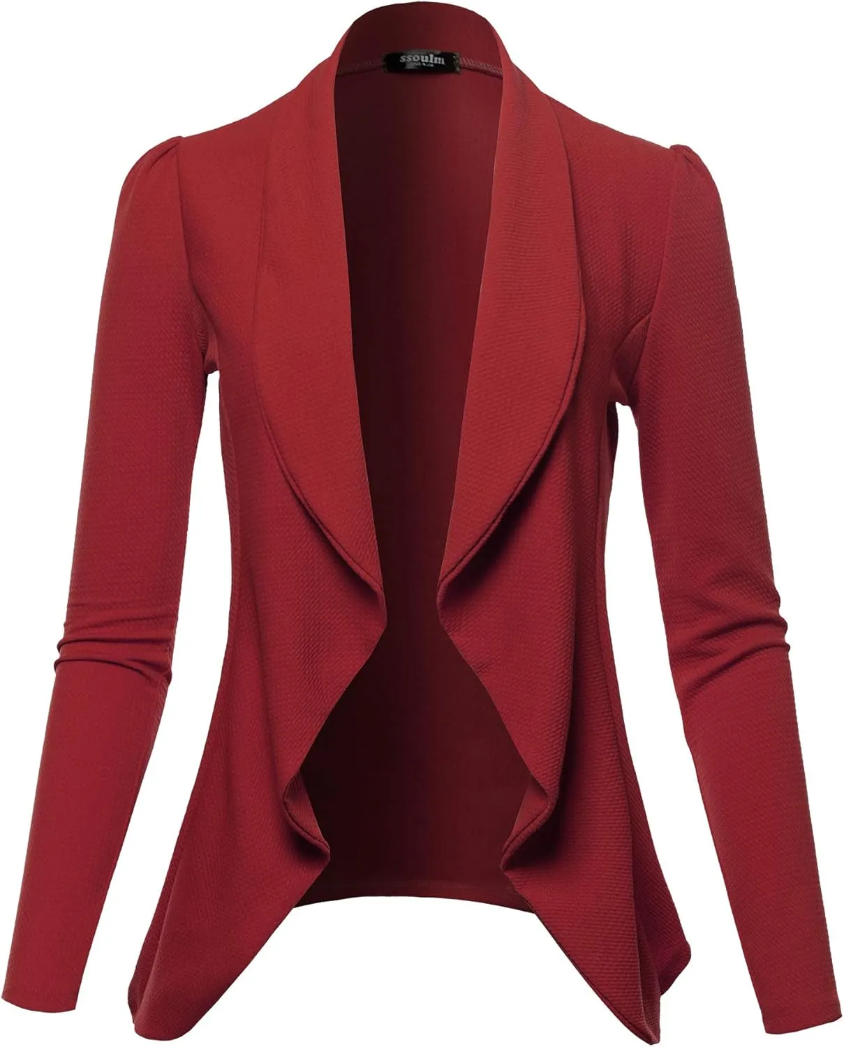 SSOULM Women's Long Sleeve Classic Draped Open Front Lightweight Blazer with Plus Size