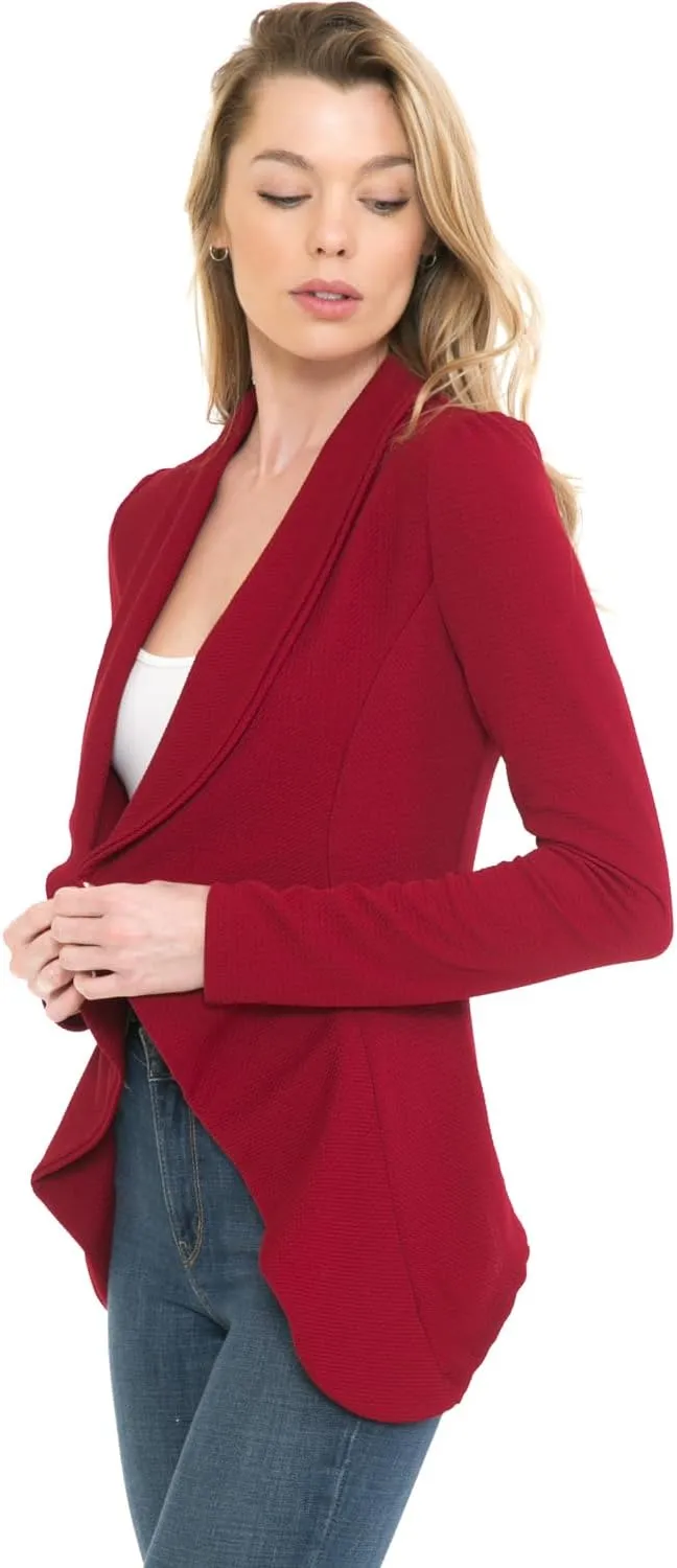 SSOULM Women's Long Sleeve Classic Draped Open Front Lightweight Blazer with Plus Size