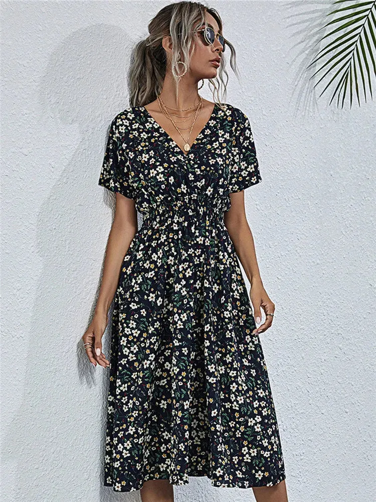 Summer Floral Sleeveless Midi Dress