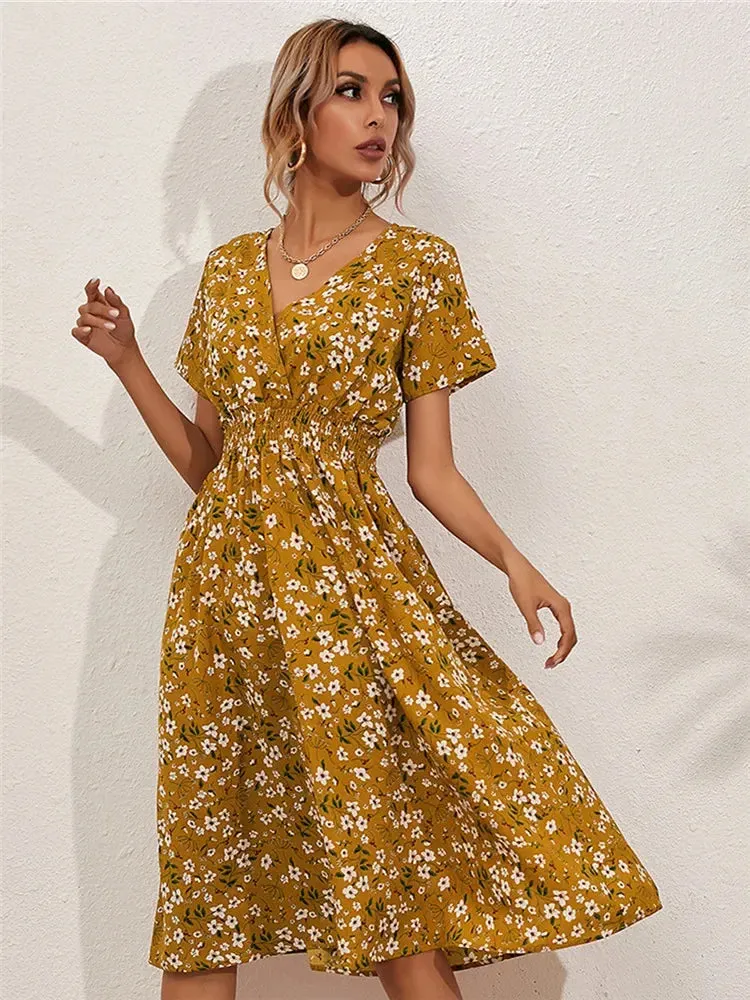 Summer Floral Sleeveless Midi Dress